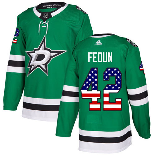 Adidas Men Dallas Stars #42 Taylor Fedun Green Home Authentic USA Flag Stitched NHL Jersey
